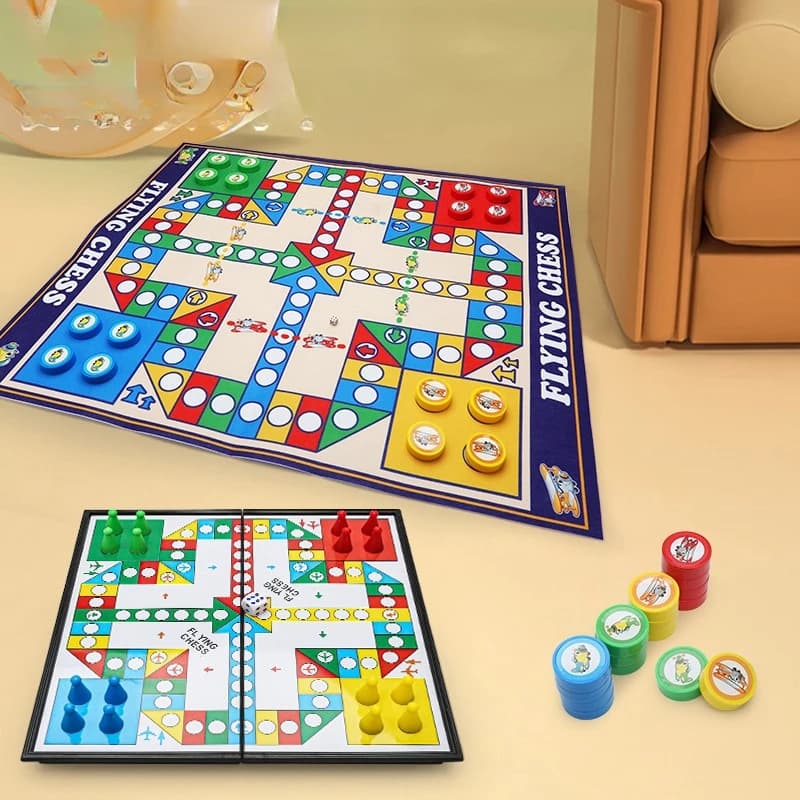 Tavolo da gioco da tavolo magnetico 9 in 1, tappeto grande, scacchi volanti/dama/scacchi/serpente/Backgammon/quadruplo/Tic-Tac-Toe, festa in casa