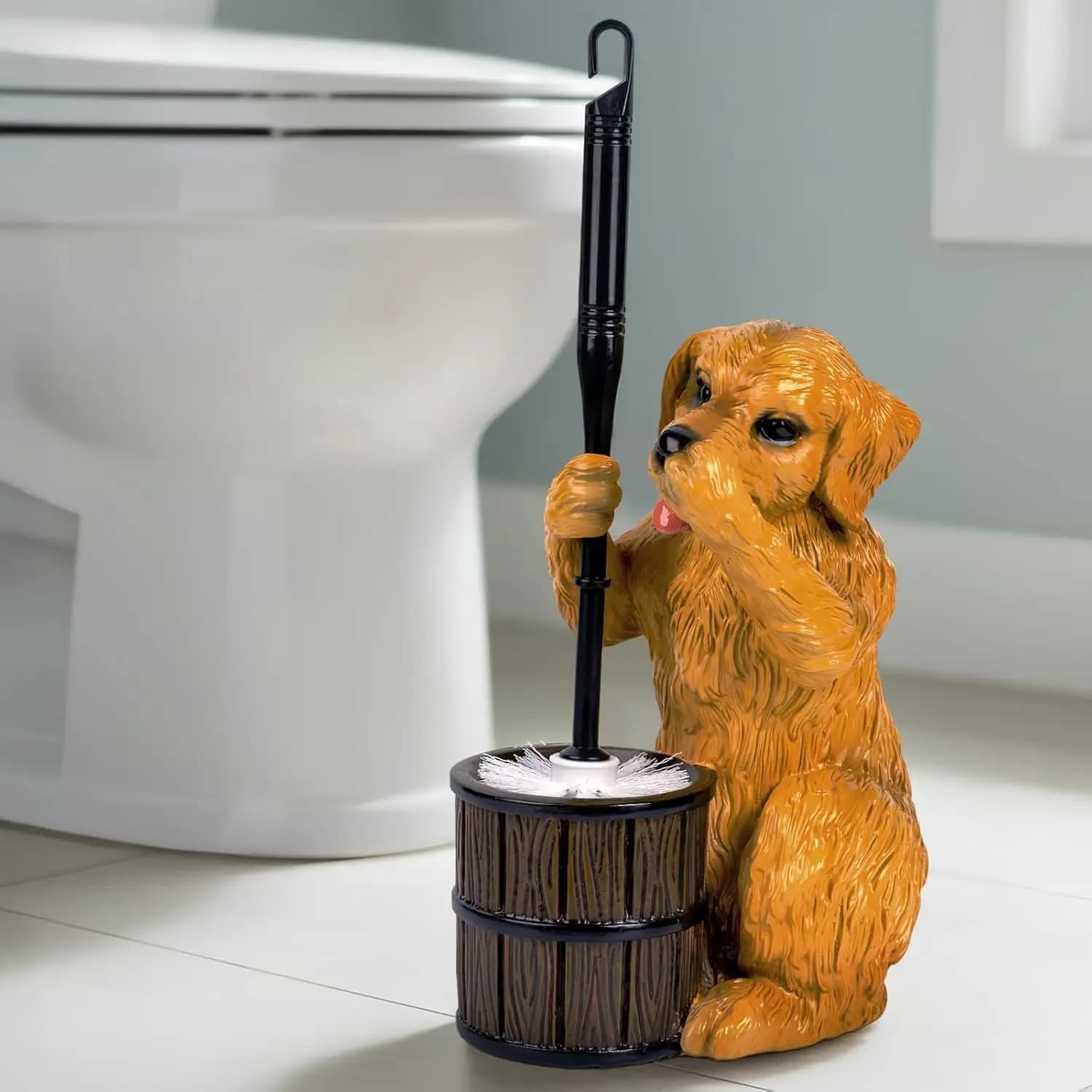 Set Porta Spazzolino WC per Bagno con Base a Forma di Cane Super Carino, Spazzolino e Supporto Solidi per WC