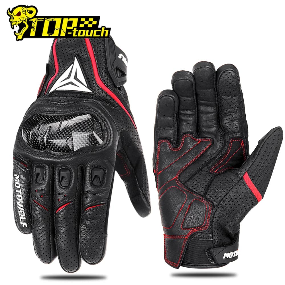 Guanti da moto in pelle Fibra di carbonio Guanti da moto antiscivolo con touch screen impermeabile quattro stagioni Ventilati perforati