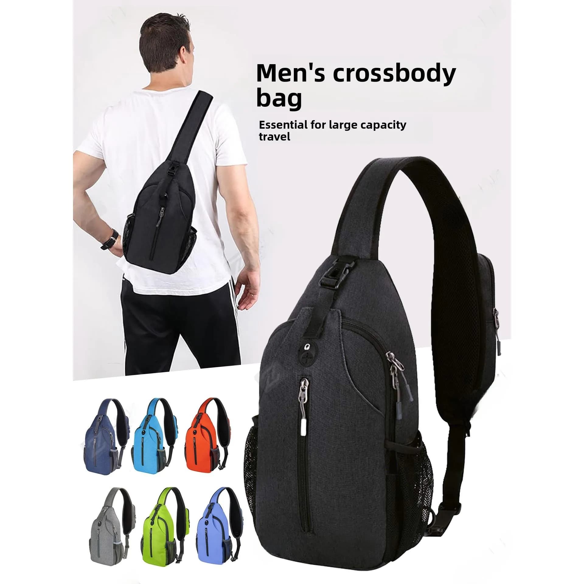 Men's Travel Lightweight Casual Crossbody Bag Large Capacity Fashionable Chest Bag Waterproof Multi-Functional Backpack