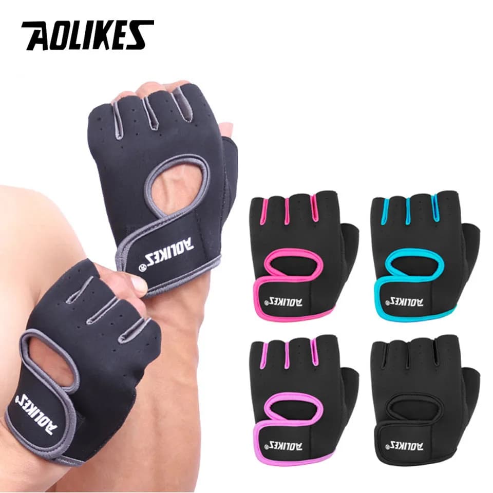 AOLIKES 1 pair of breathable weight lifting training gloves, fingerless gym gloves for fitness exercises for powerlifting training, cycling