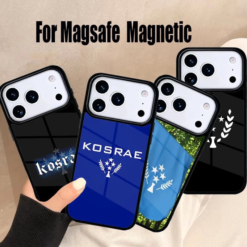 Cover per iPhone con Bandiera di Kosrae per iPhone 17 Air 16e 15 14 13 12 11 Pro Max Plus, Cover Magnetica Wireless Magsafe
