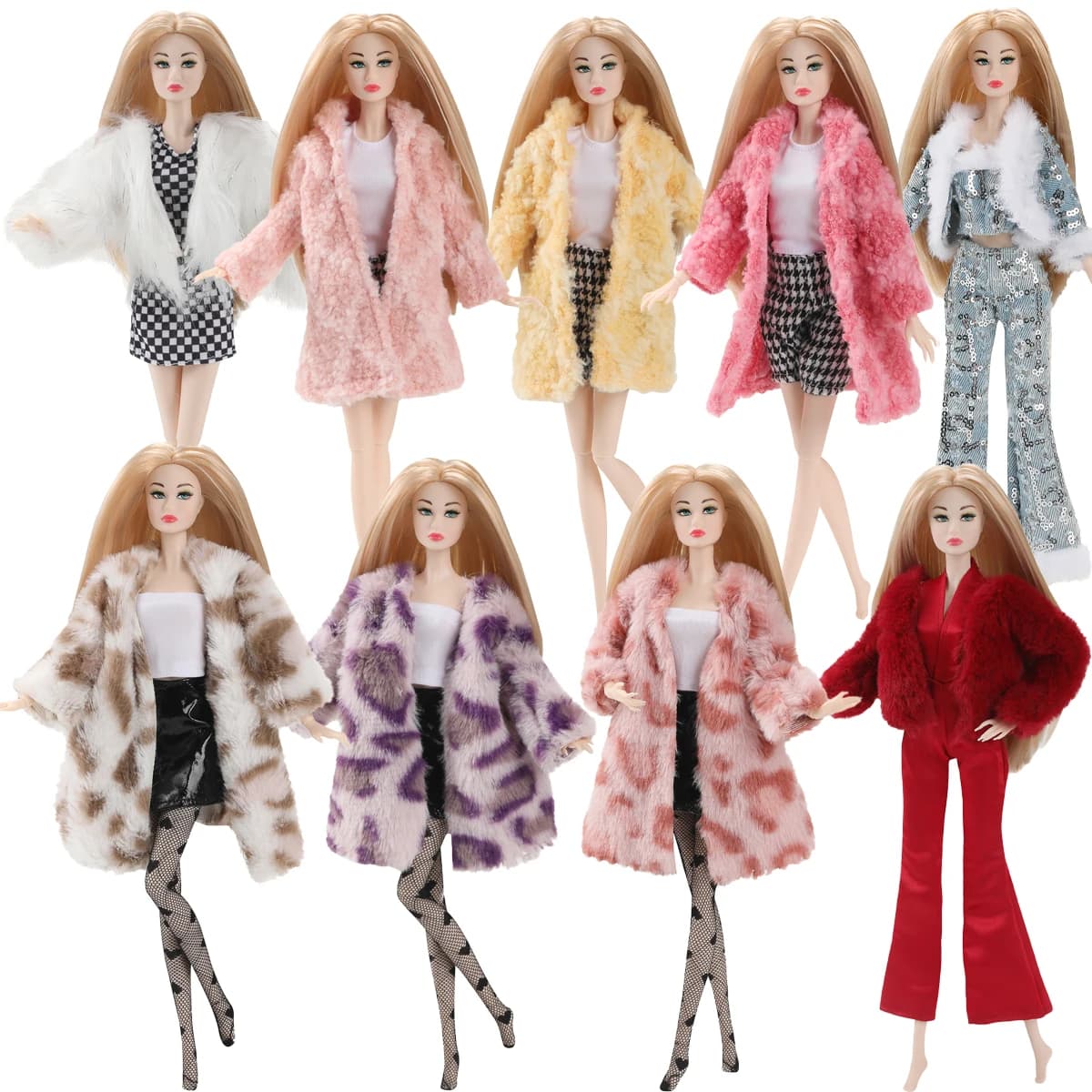 Set giacca invernale in peluche + gilet + gonna corta, giacca in denim con paillettes alla moda + pantaloni per bambole supermodel Fr Babi 1/6, accessori per vestiti.