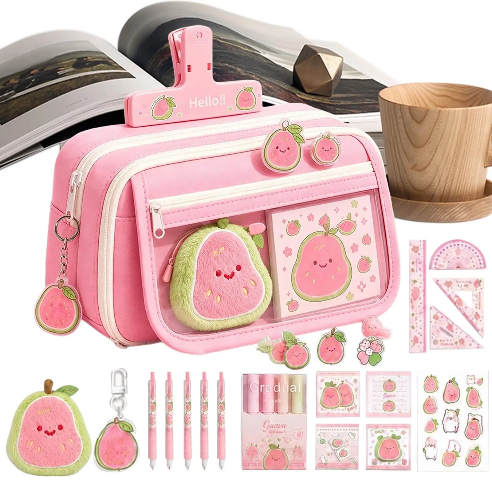 Student pencil case stationery set cute guava 9-layer pencil case student large capacity stationery gift Stationery set