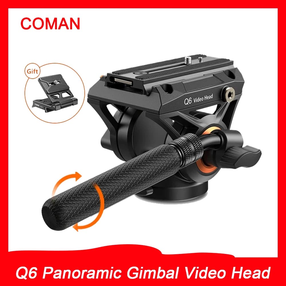 Testa video panoramica COMAN Q6 con piastra a sgancio rapido per DJI RS, testa fluida idraulica Manfrotto per treppiede e fotocamera DSLR