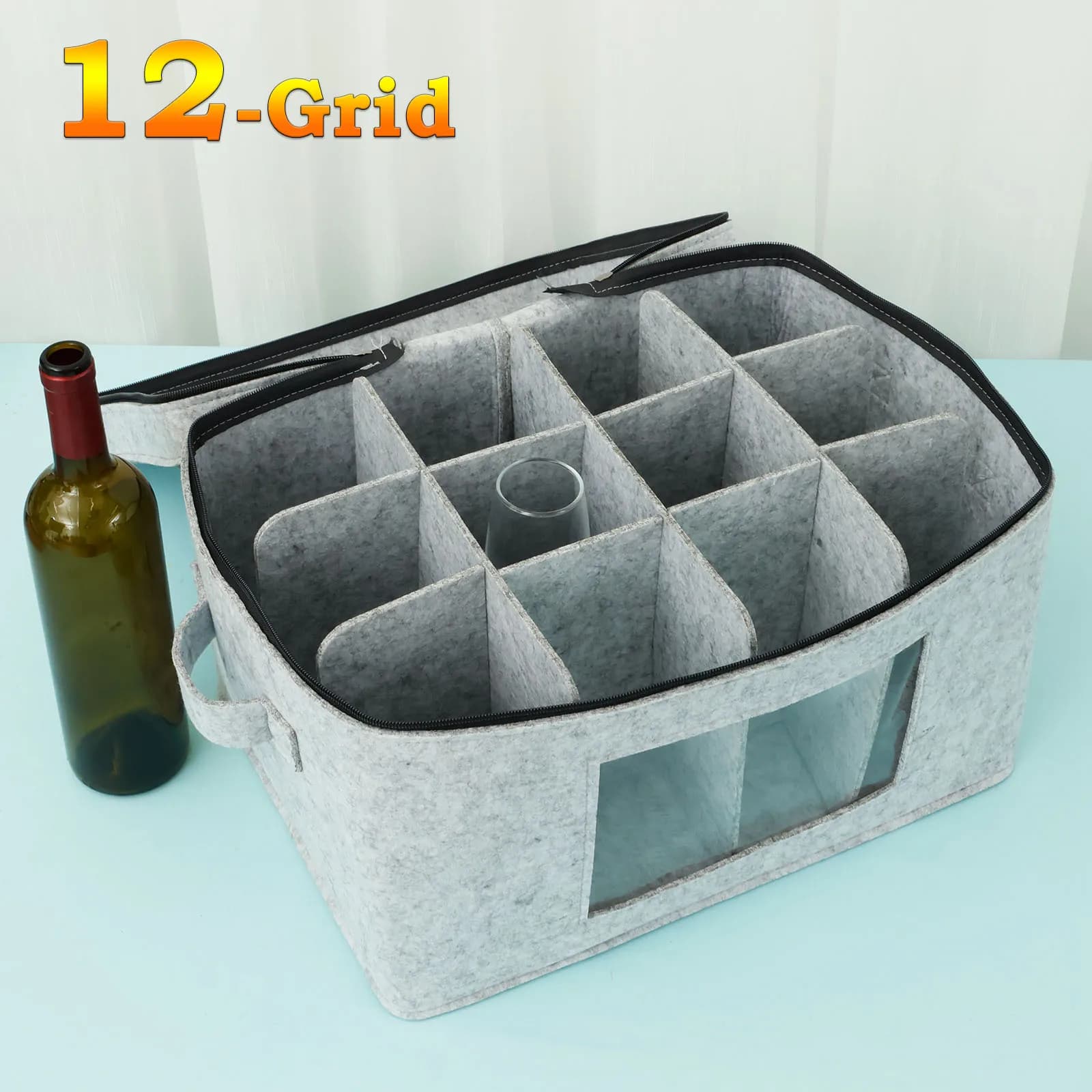 12-Grid Wine Glass Box Foldable Portable Stackable Felt Wine Cup Organizer Holds for Mug Tea Cup Small Ceramic Piece