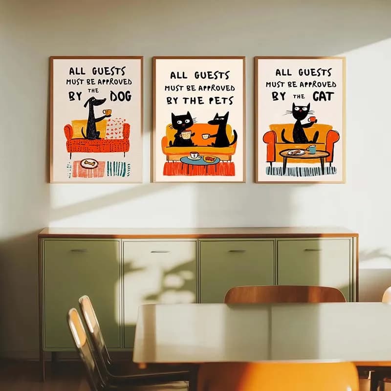 All Guests Must Be Approved By The Cat Dogs Funny Cat Dog Lovers Poster Canvas Painting Wall Pictures Home Living Room Decor