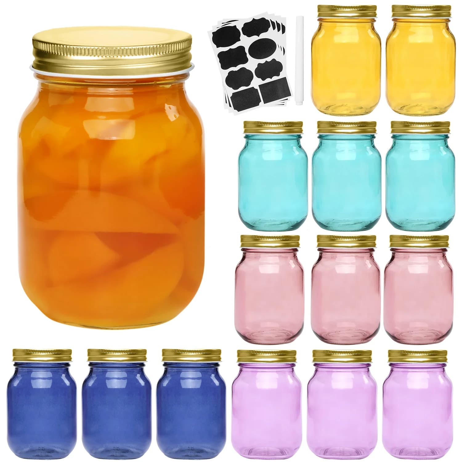 15-Piece Glass Mason Jar Set – 16 oz Round Reusable Storage Jars with Secure Screw Lids | Airtight for Pickles, Spices, Grains, Crafts & Pantry Organization | Dishwasher-Safe, Clear Glass Canisters for Everyday Use