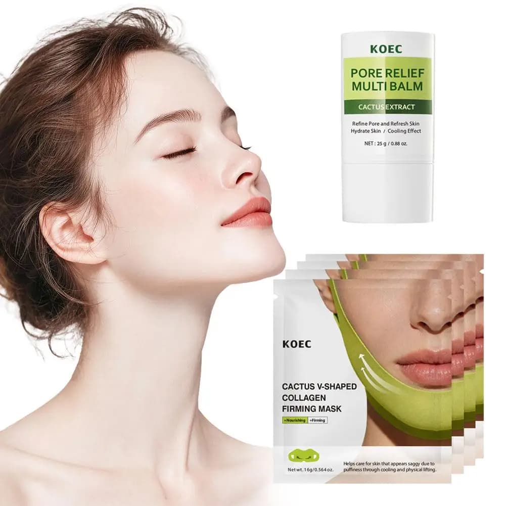 Maschera Rassodante al Collagene a Forma di V Cactus, Duo Multi-Balsamo per Ridurre i Pori, Rinfrescare la Pelle, Idratare e Nutrire, Stick Lifting per il Viso