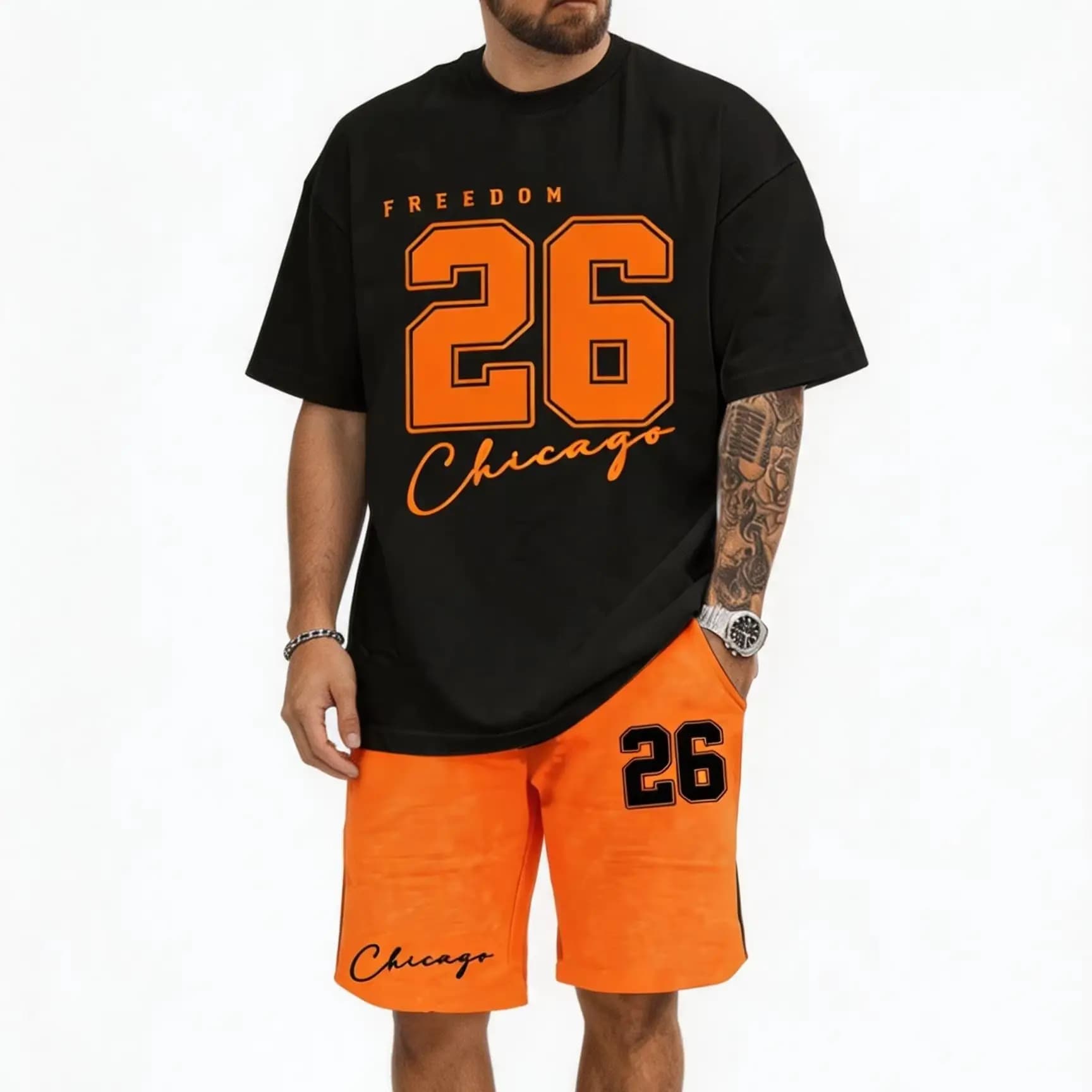 Trendy 26 Number Printed Pattern Casual Women Suit Short Sleeve Shorts Set Quick Dry Men's T Shirt Tracksuit 2 Piece Set
