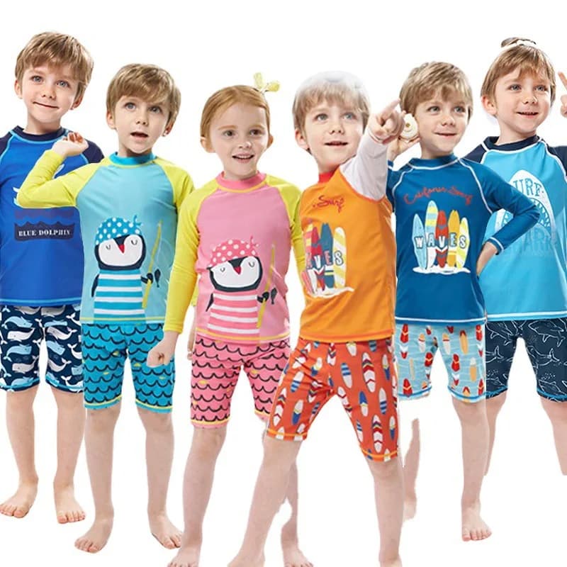 Costume da Bagno per Bambini con Stampa Animali, Top Lungo e Pantaloncini, Set 2 Pezzi, per Surf e Piscina
