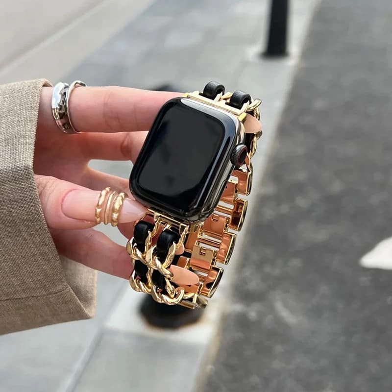 Cinturino in metallo da donna per cinturino Apple Watch 10 9 8 Ultra 46mm 42mm 49mm 7 SE 6 5 41mm 45mm 44/40mm cinturino in acciaio dorato da donna