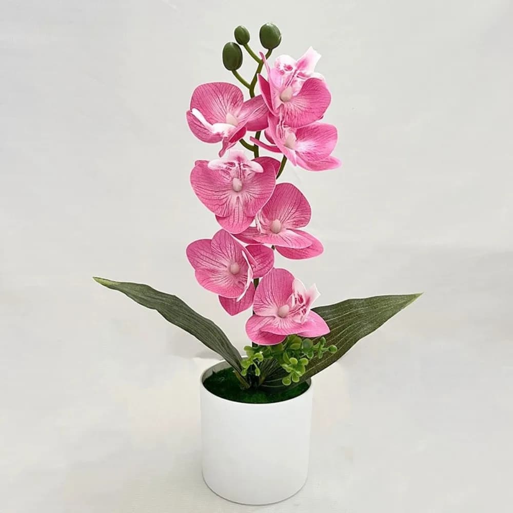 Pink Artificial Orchid Potted Flowers Simulated Multi-Bloom Artificial Faux Plants White Flower Pot Plastic Fake Flower