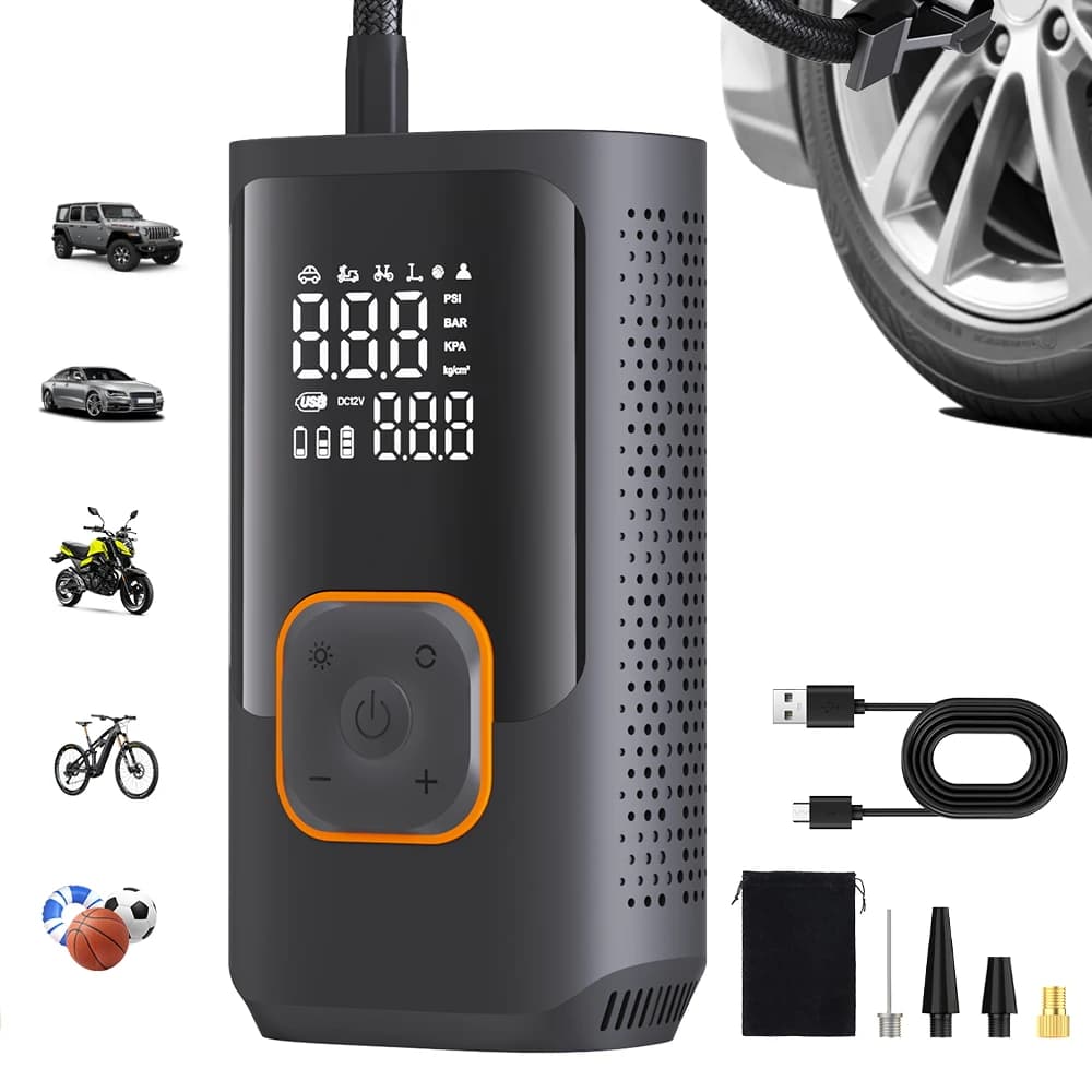 YIJU Pompa d'aria portatile per auto elettrica Gonfiatore Compressore Gonfiatore per pneumatici Pompa d'aria a pressione precisa per palla da bicicletta per moto