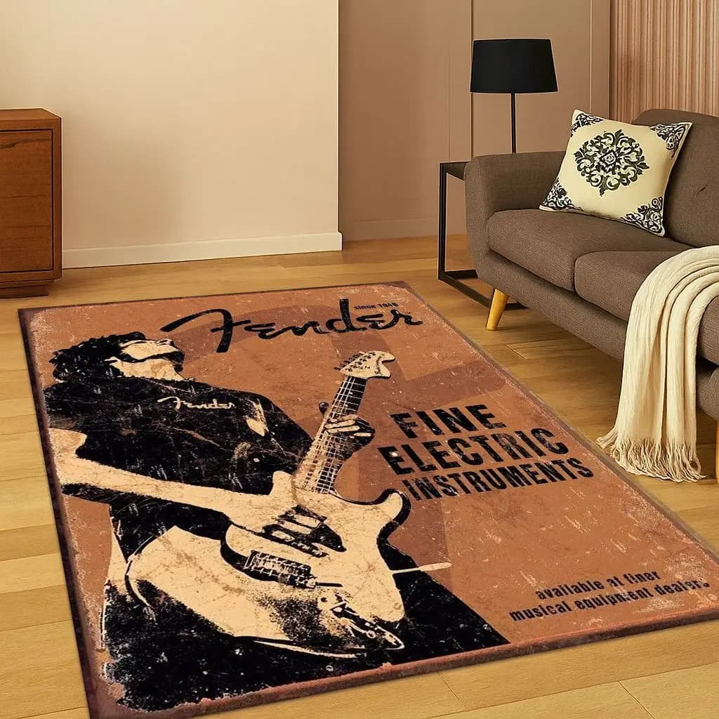3D Fender Chitarra Basso Strumento Musica Logo Tappeto Tappeto per Camera da letto Soggiorno Divano Zerbino Decorazioni per la casa, Tappeto per l'area Regalo antiscivolo