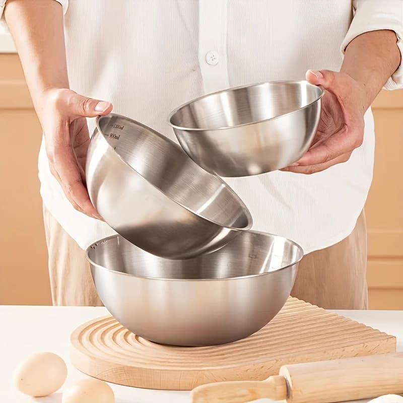 3pcs Stainless Steel Mixing Bowl Set, Used for Cooking, Baking, and Serving, Kitchen/mixing Bowl, Measuring Cup for Baking