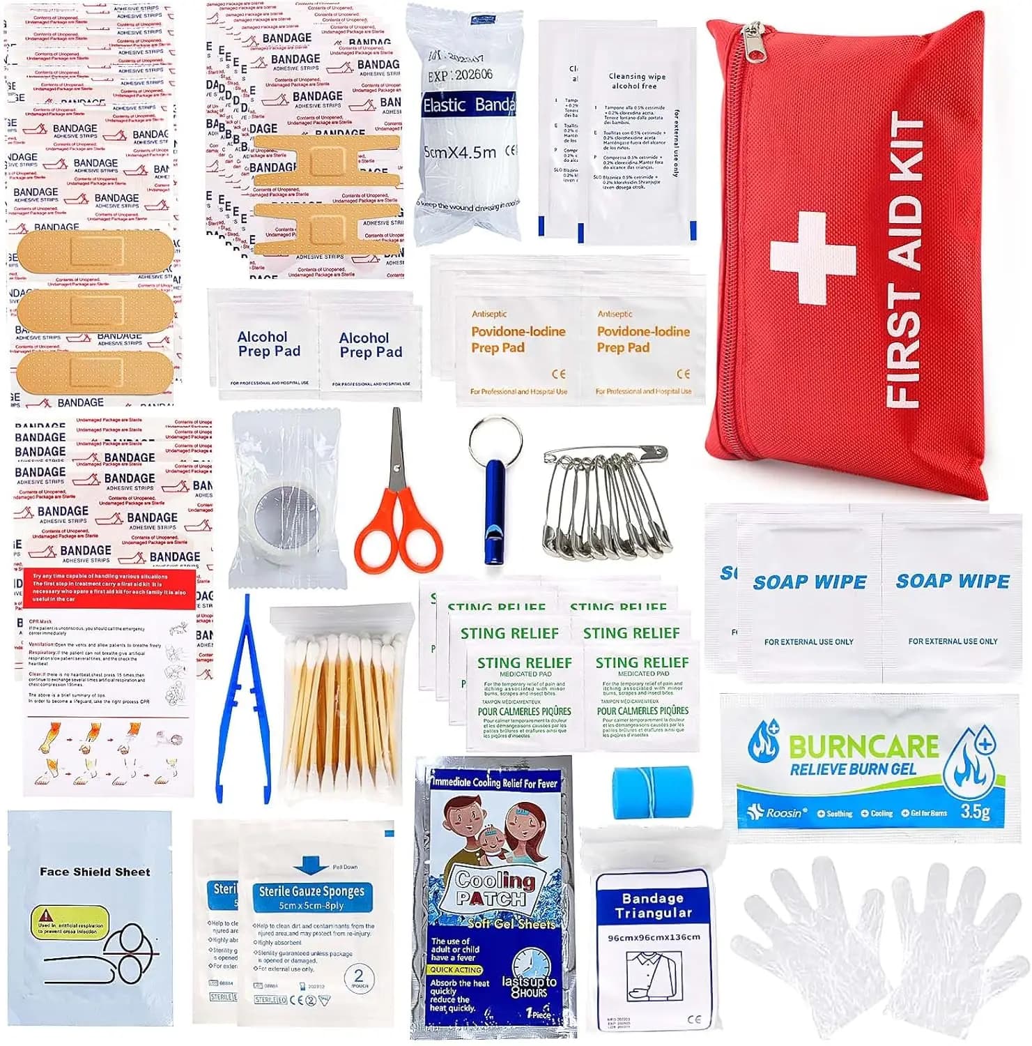 Kit di Pronto Soccorso da 107 Pezzi per Casa, Auto, Viaggi, Escursionismo, Campeggio - Kit di Emergenza Compatto e Leggero per Sopravvivenza all'Aperto