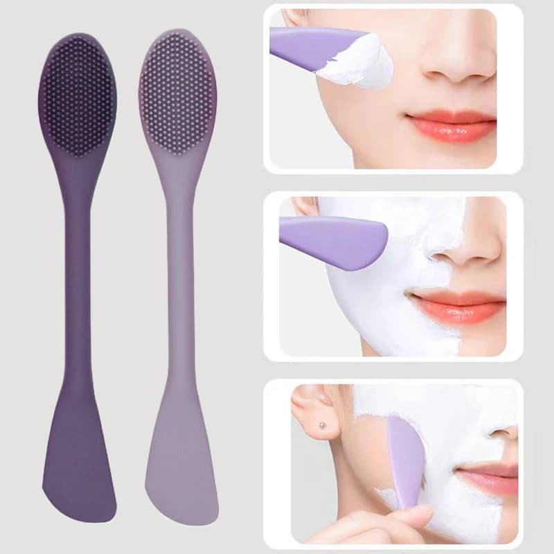 Double Head Portable Brush for Face Care, Soft Silicone Spatula for Mask Application, Cleaning Accessories and Facial Massage