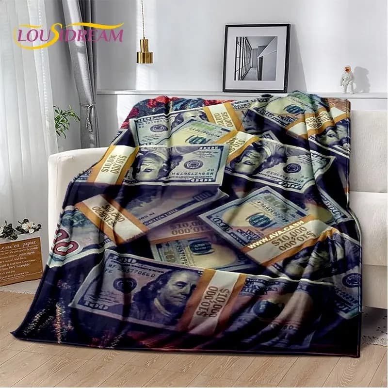 Coperta in morbido peluche con motivo 3D Dollaro Euro, Coperta in flanella per soggiorno, camera da letto, letto, divano, picnic, bambini