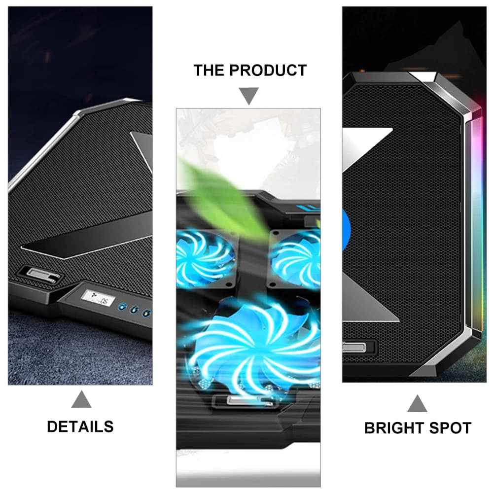 Tappetino di raffreddamento per laptop Rgb LED Dispositivo di raffreddamento dell'aria regolabile con 7 angoli per supporto ventilato silenzioso per notebook da 18 pollici