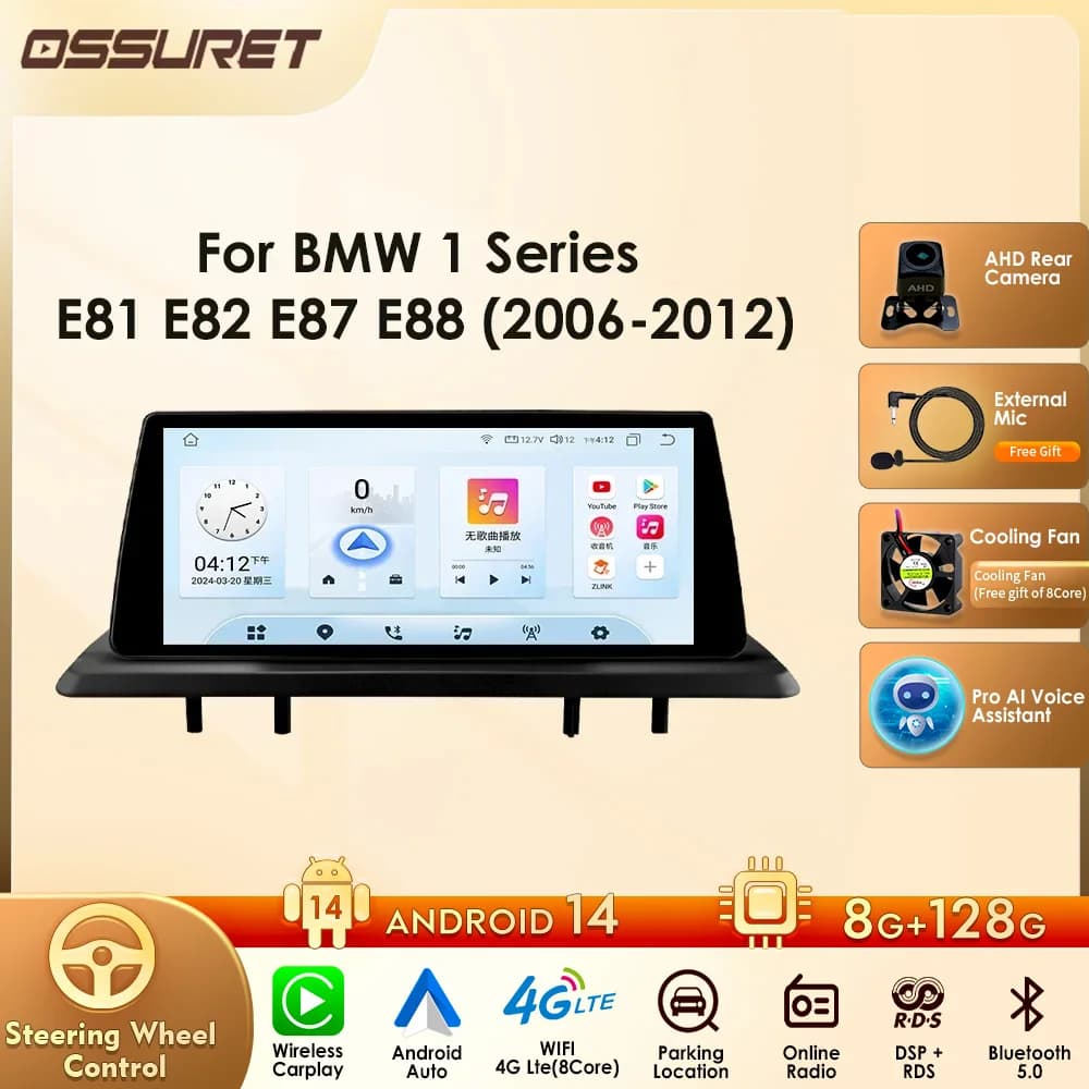 Sistemi per auto intelligenti da 10,25" per BMW Serie 1 06-12 E81 E82 E87 E88 senza schermo con supporto Wireless Carplay Android Auto RDS BT