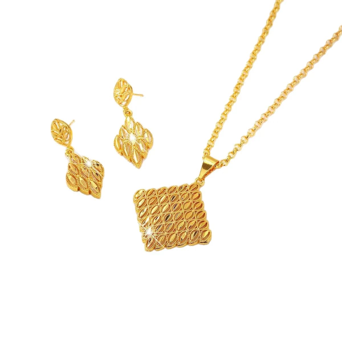 Moda Dubai Stati Uniti Orecchini con collana personalizzata placcata in oro 24 carati per set di gioielli regalo di Natale per matrimonio per coppie DD10953