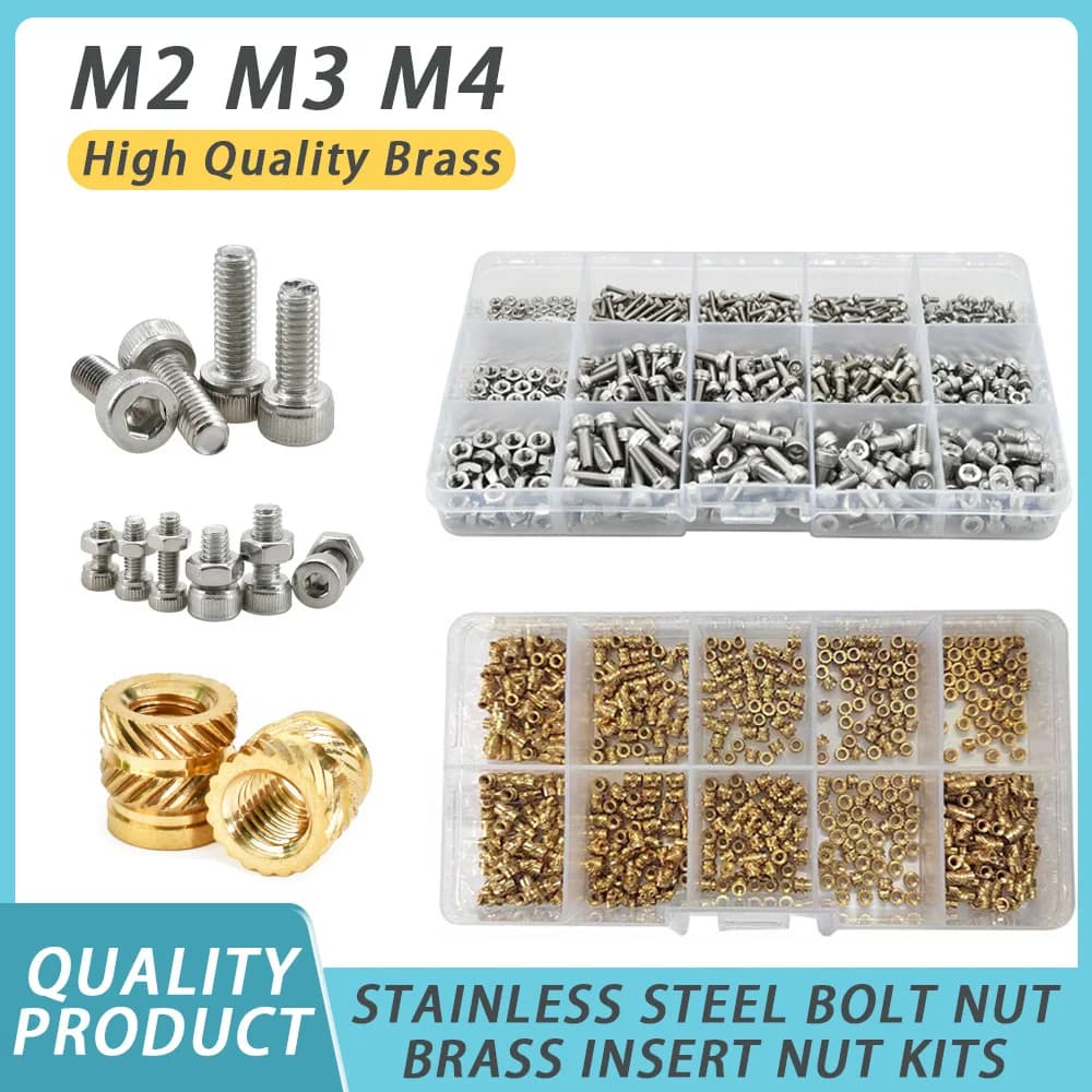M2 M3 M4 Ottone Hot Melt Inserto Dado Kit Scheda Madre Stampante 3D PCB Incorporato Zigrinatura Dadi In Acciaio Inox Esagono Incassato Bullone Vite Set