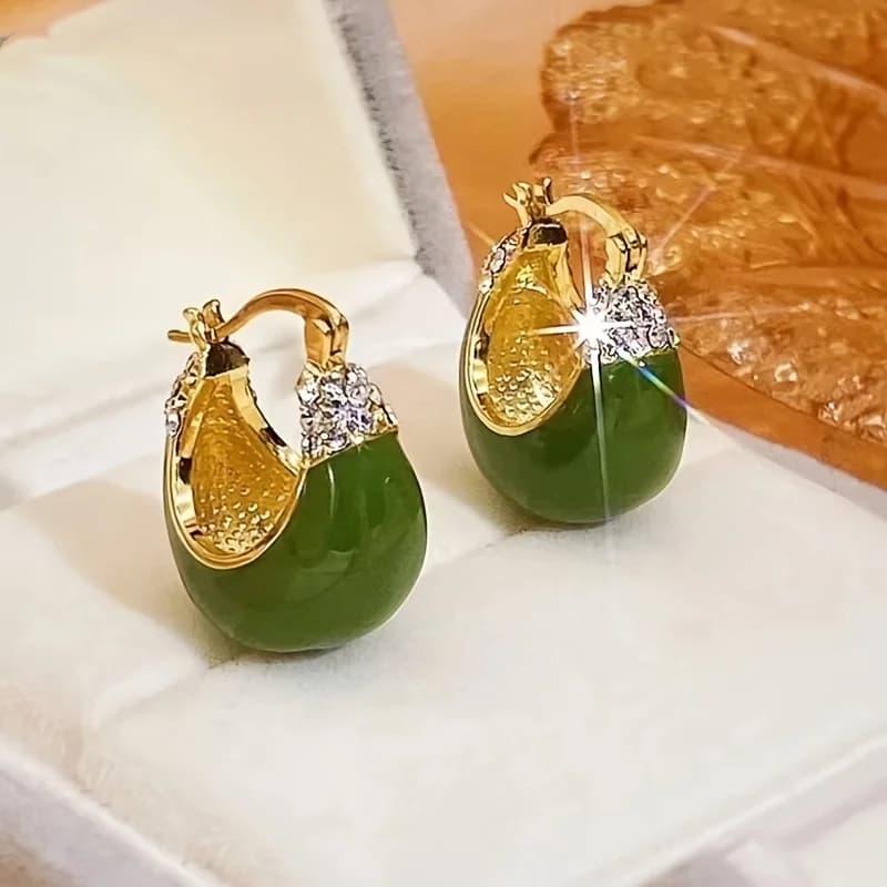 Vintage Teardrop Enamel Huggie Drop Earrings Paved Cubic Zirconia Dainty Hoop Earrings Women Daily Wedding Birthday Gift