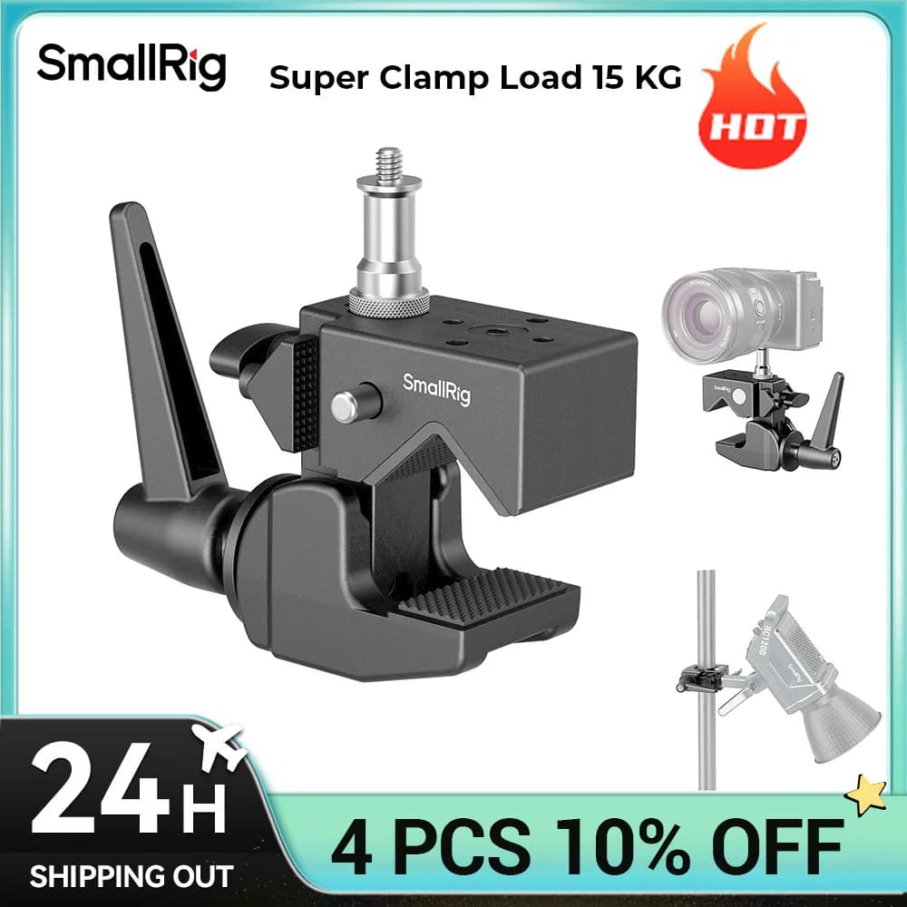 SmallRig Kit di supporto Super Morsetto Lega di alluminio Carico 15 kg con vite superiore da 1/4 "-20 per fotocamere Microfoni Monitor Video luci