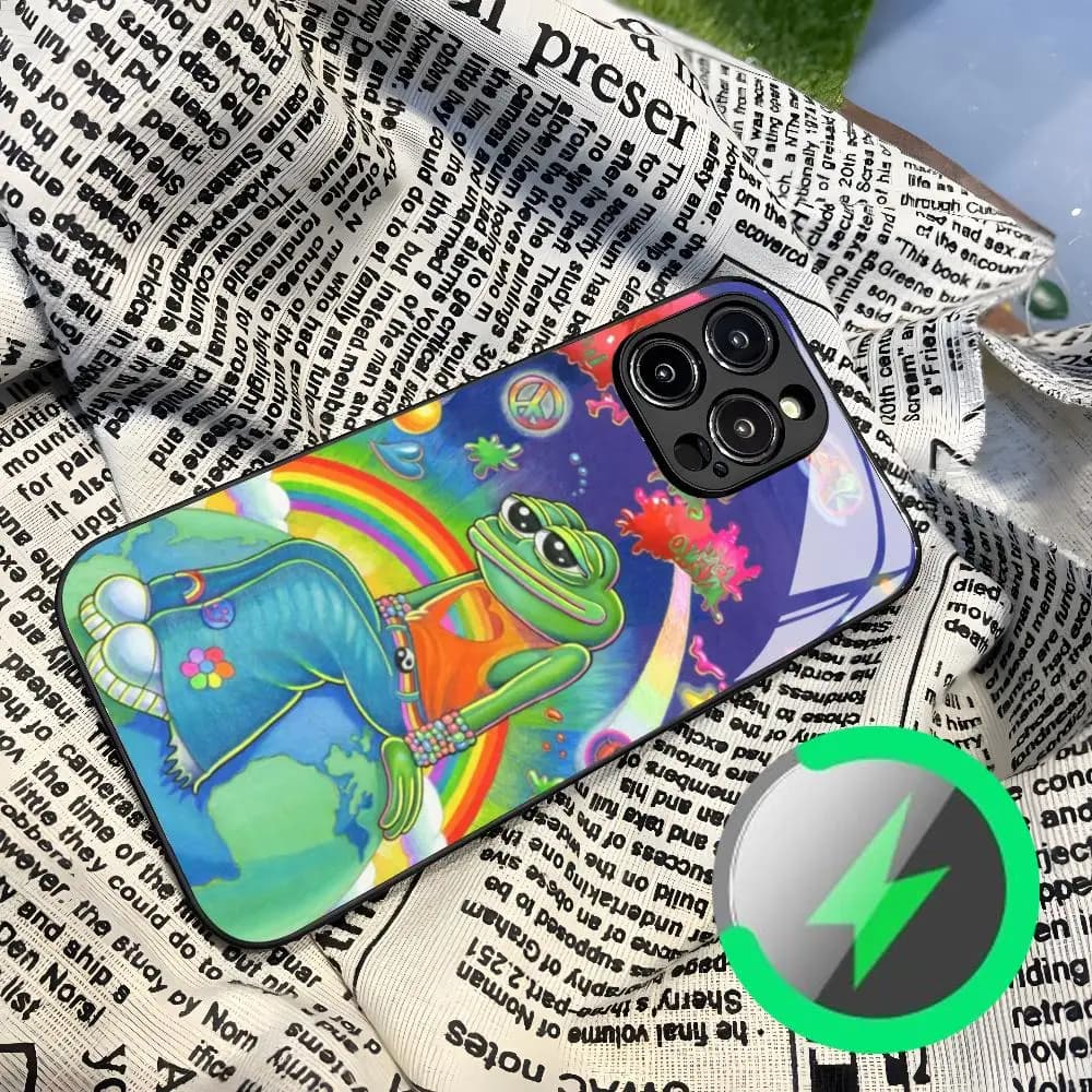 Pepe The Frog Phone Case for Iphone 18 17 16 E Air 15 14 12 13 Pro Max Mini Puls Magnetic attraction glass Cover