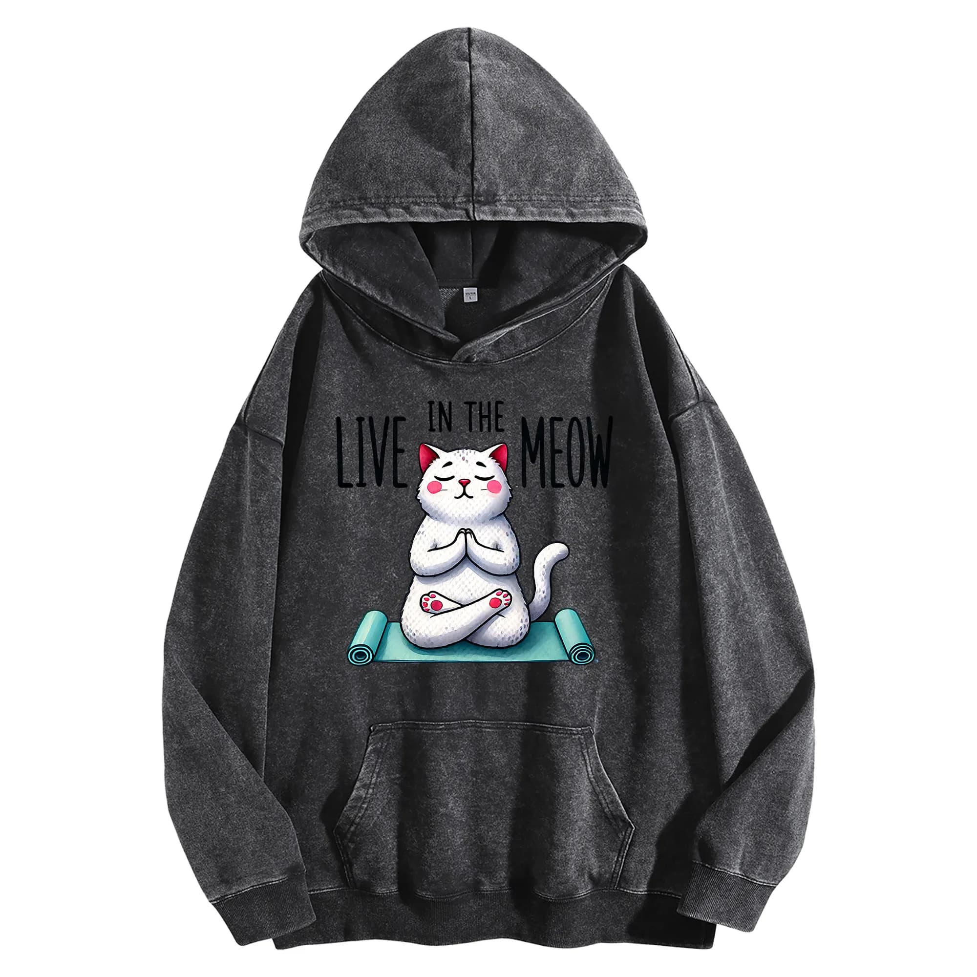 Live Meow Vintage Graphic Hoodie 400G Pullover Streetwear Oversize Unisex Christmas Gift and New Year's Eve