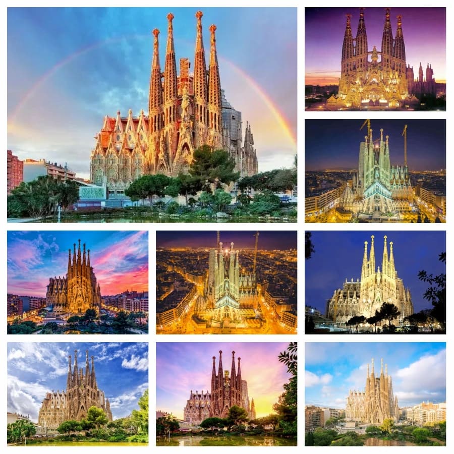 Sagrada Familia Barcelona Spagna Paesaggio Pittura Diamante 5D Cattolico Romano Minore Basilica Paesaggio Punto Croce Room Decor Regalo