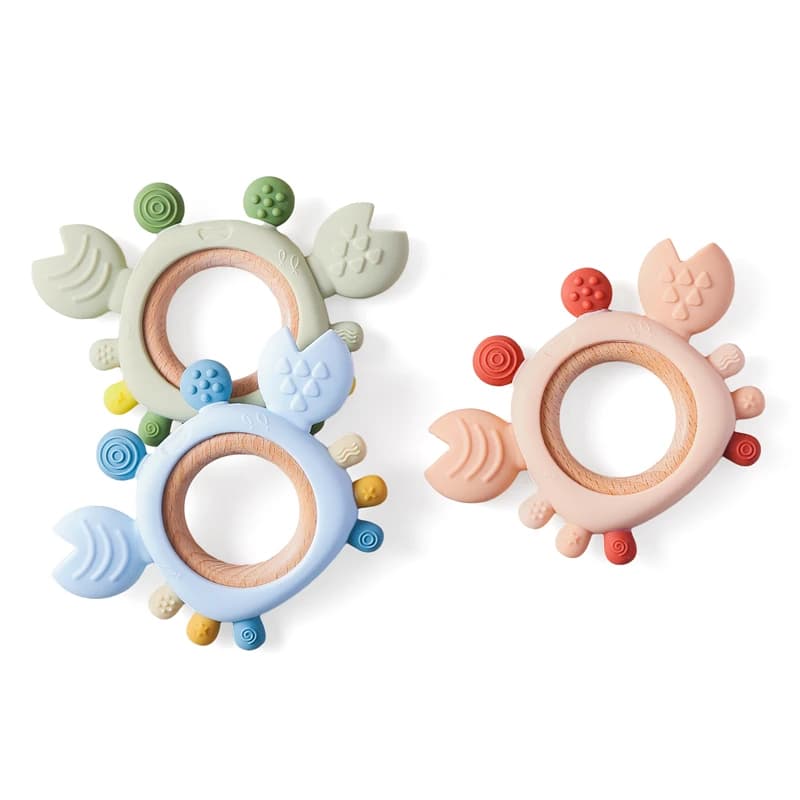 Massaggiagengive in silicone per bambini Anello per massaggiagengive per granchio di cartone animato Mano anti-mangiare per bambini ​ Il bastoncino molare allevia il disagio durante l'accessorio per la dentizione