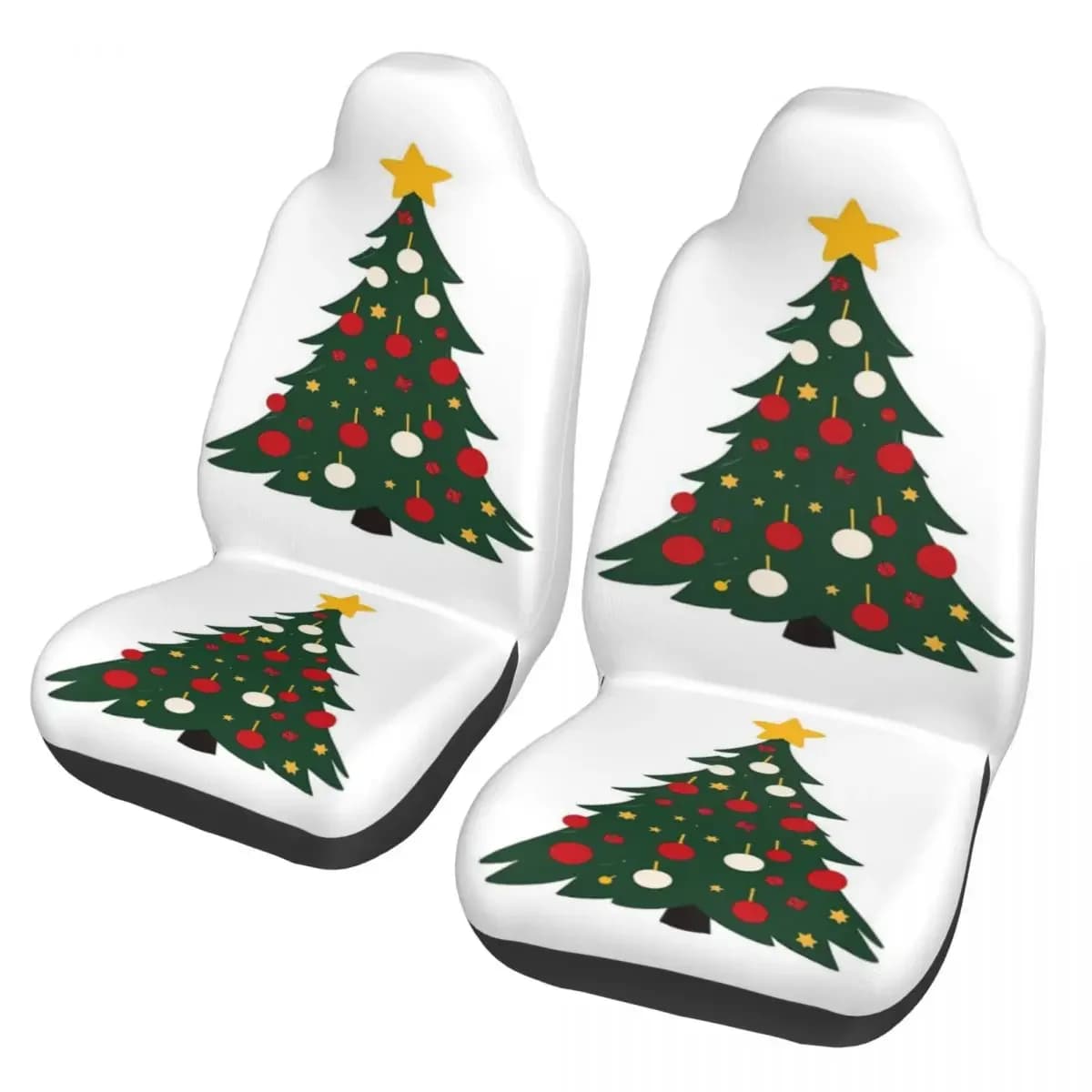 Set of car seat covers with Christmas tree and decorations, 2 pieces, for cars, SUVs, universal protective accessories