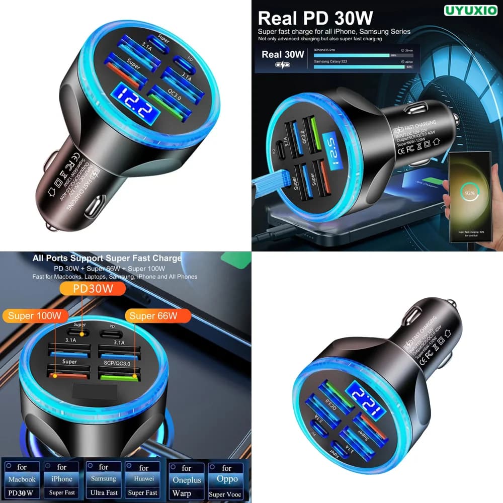 Caricabatterie da Auto USB C a Ricarica Rapida PD 30W con Display di Tensione, Adattatore Multi-Porta per Samsung, Prodotto di Tendenza per Dropshipping