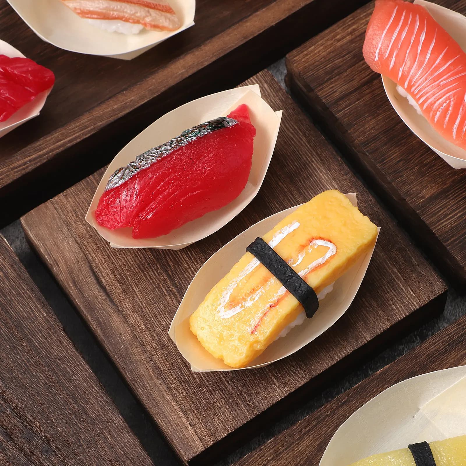 50 Pezzi Piattini a Forma di Barca in Legno Naturale per Sushi, Contenitori Creativi a Forma di Barca per Snack, Caramelle, Menta, Preparazione Pasti, Ecologici