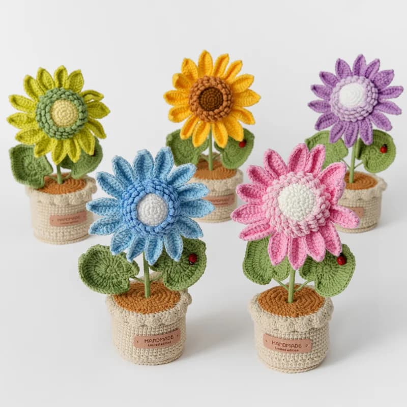 Creative large sunflower yarn plant in pot ornament table gift party decorations for home artificial flowers supplies for hotel