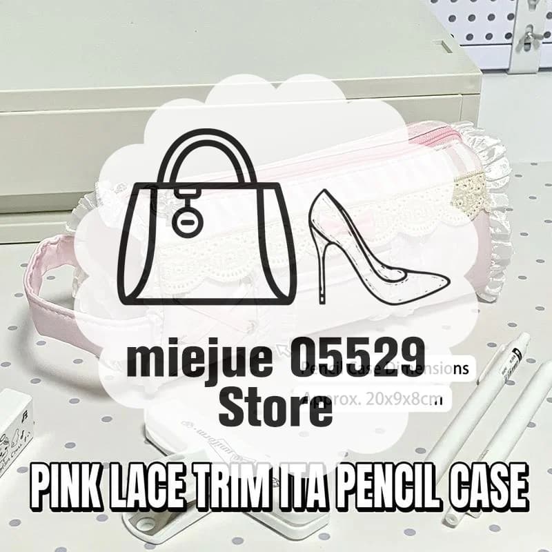 Lace Trim Ita Pencil Case Large Capacity Cute Bow Design For Students School Daily Stationery Storage Pen Pouch