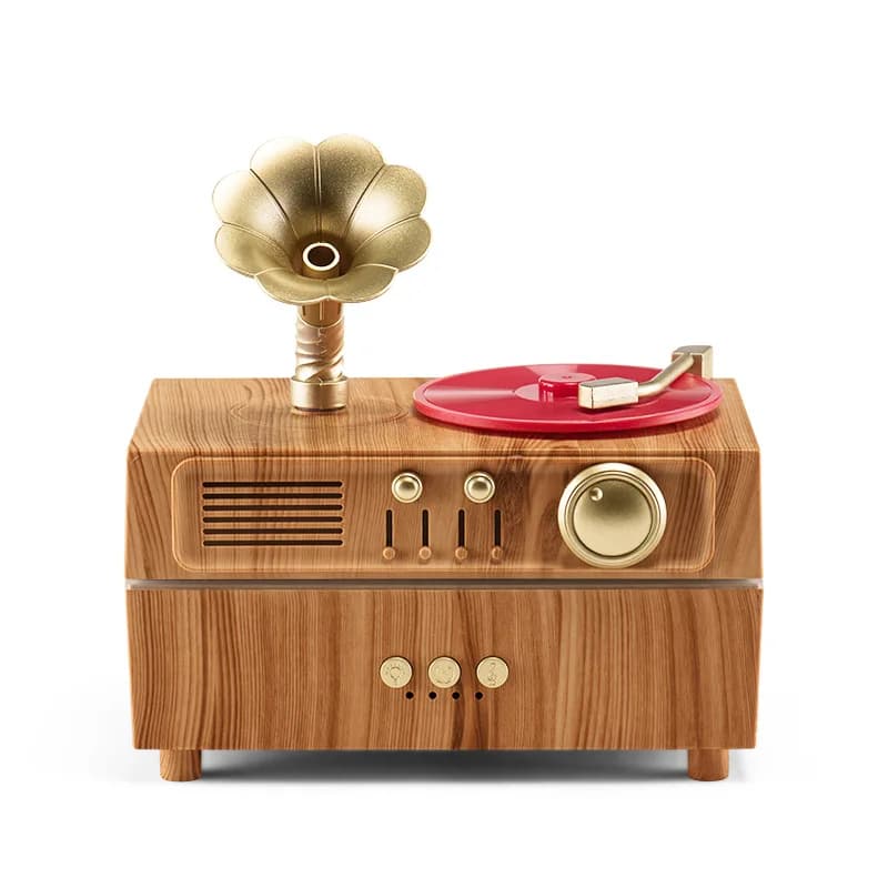 Diffusore di oli essenziali fonografo con venature del legno leggero Tromba mobile Altoparlante Bluetooth ad ultrasuoni Diffusore Umidificatore Luce colorata