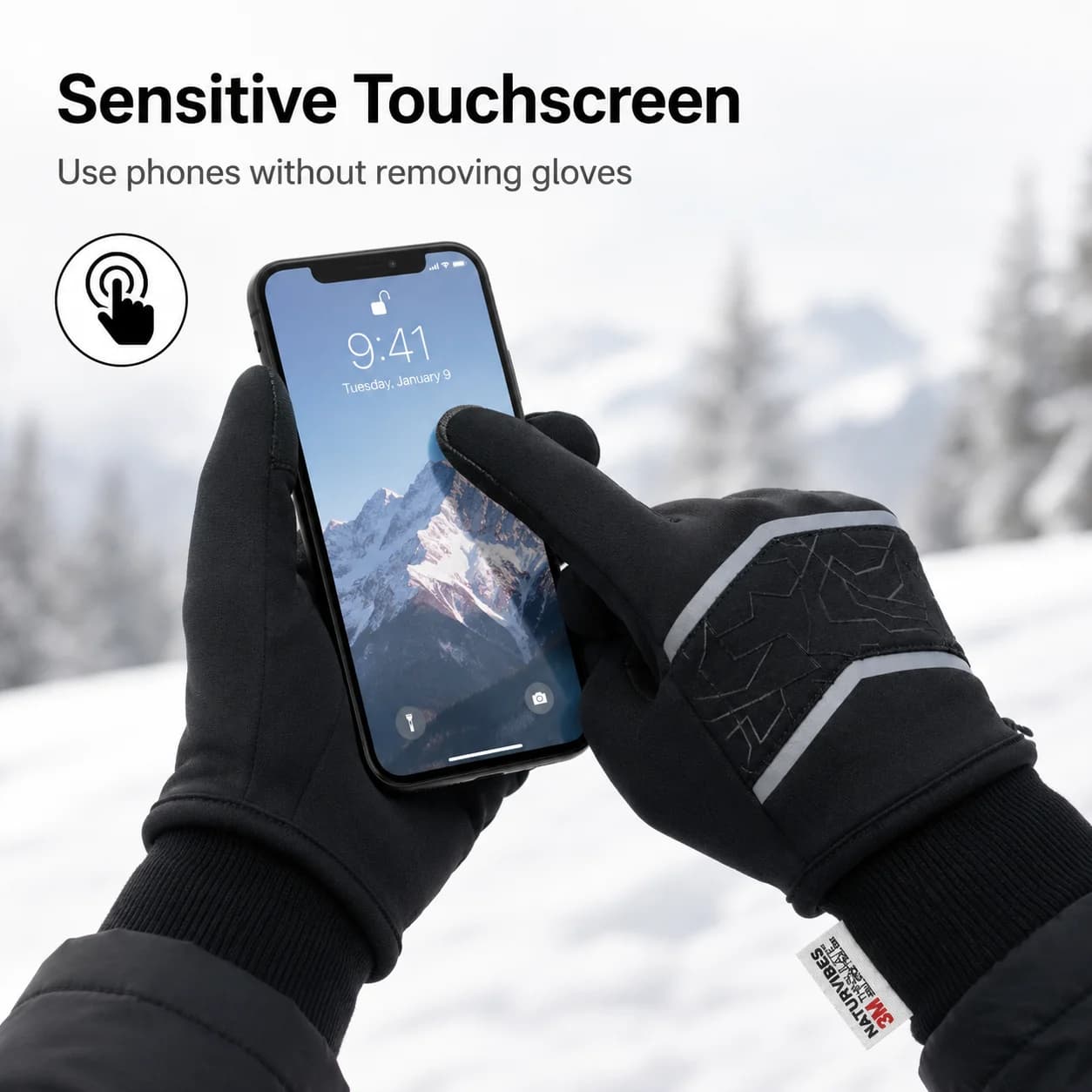 Winter Touchscreen Gloves Warm Windproof Anti Slip Gloves for Men Women Outdoor Cycling Running Hiking Cold Weather Thermal Glov