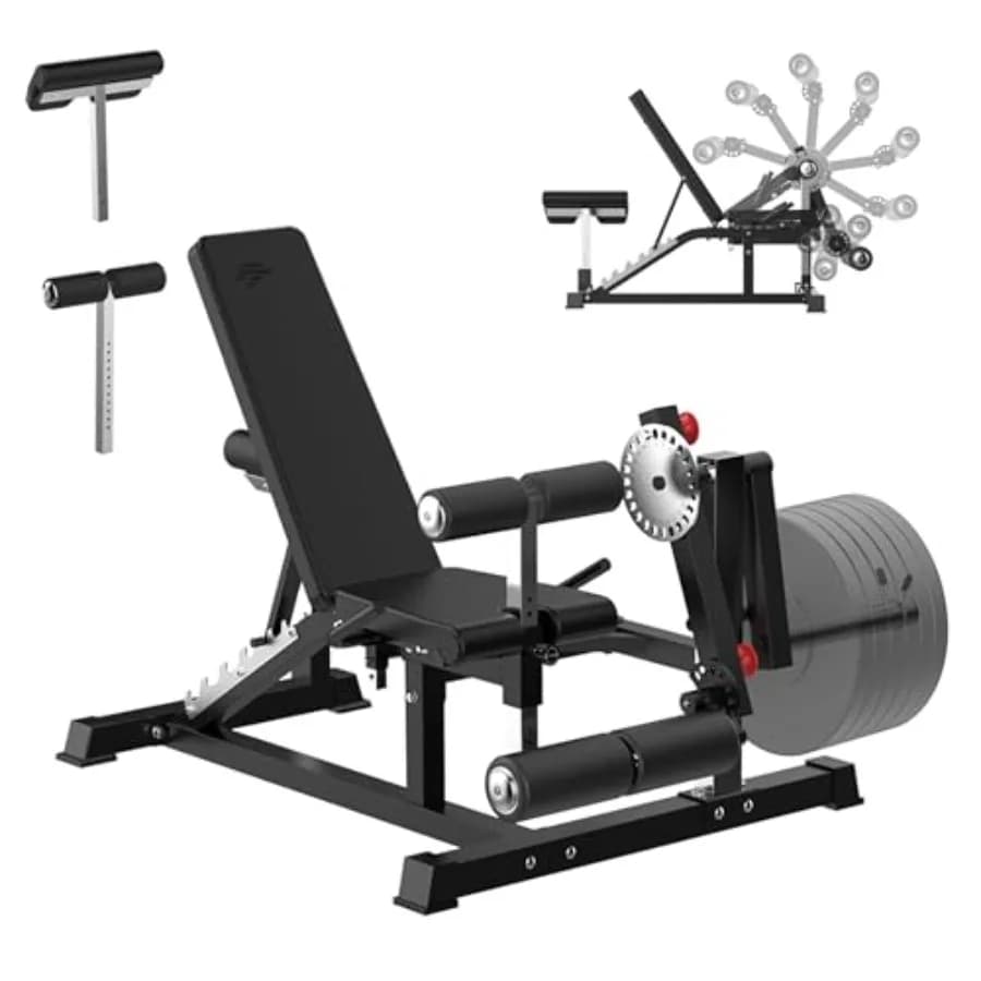 Finer Form GLX Adjustable Weight Bench with Extension Legs and Curl Machine, for Home Gym, with Loading Plates, for Training Total Body, Black