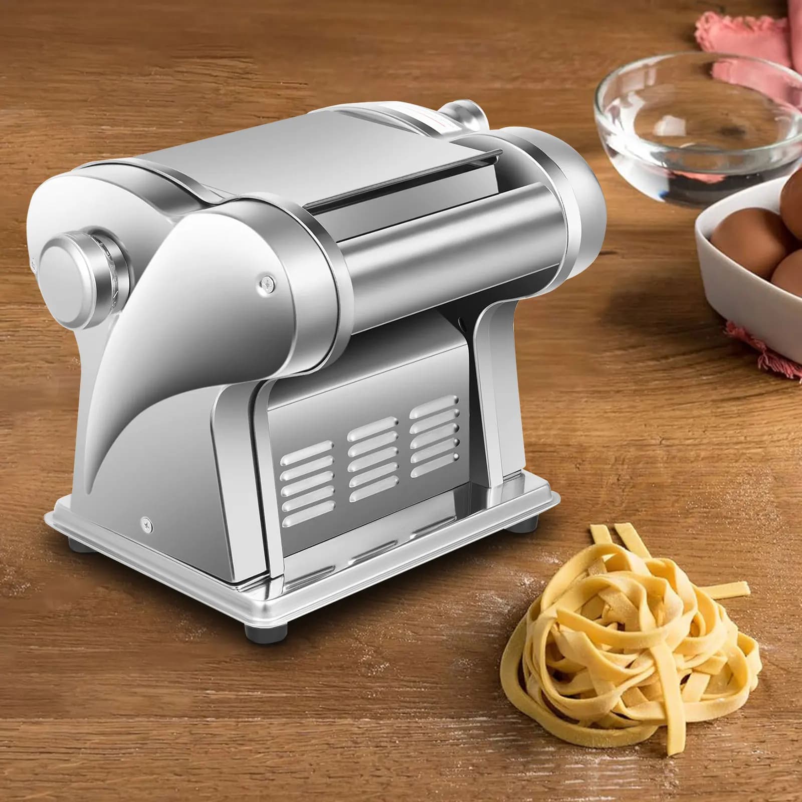 BYMAOCAR Commercial electric pasta machine with double 2 blade stainless steel press, for homemade pasta, lasagna and tagliatelle