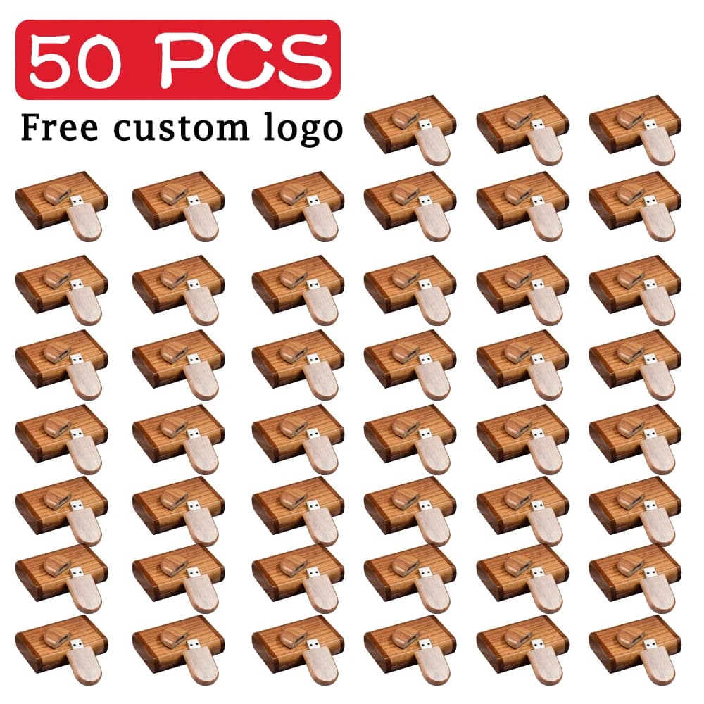 50 Pezzi/Lotto Chiavette USB 8GB in Scatola di Legno, Pen Drive 64GB con Logo Personalizzato Gratuito, Memory Stick 32GB, Regali per Matrimoni e Fotografia, 4GB in Noce