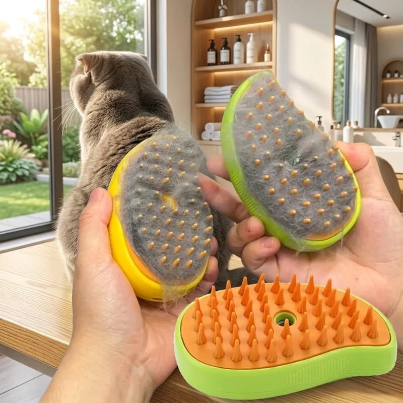 3-in-1 Electric Steam Pet Grooming Brush, Spray Massage Comb for Cats Dogs, Hair Removal Shedding Cleaning Tool