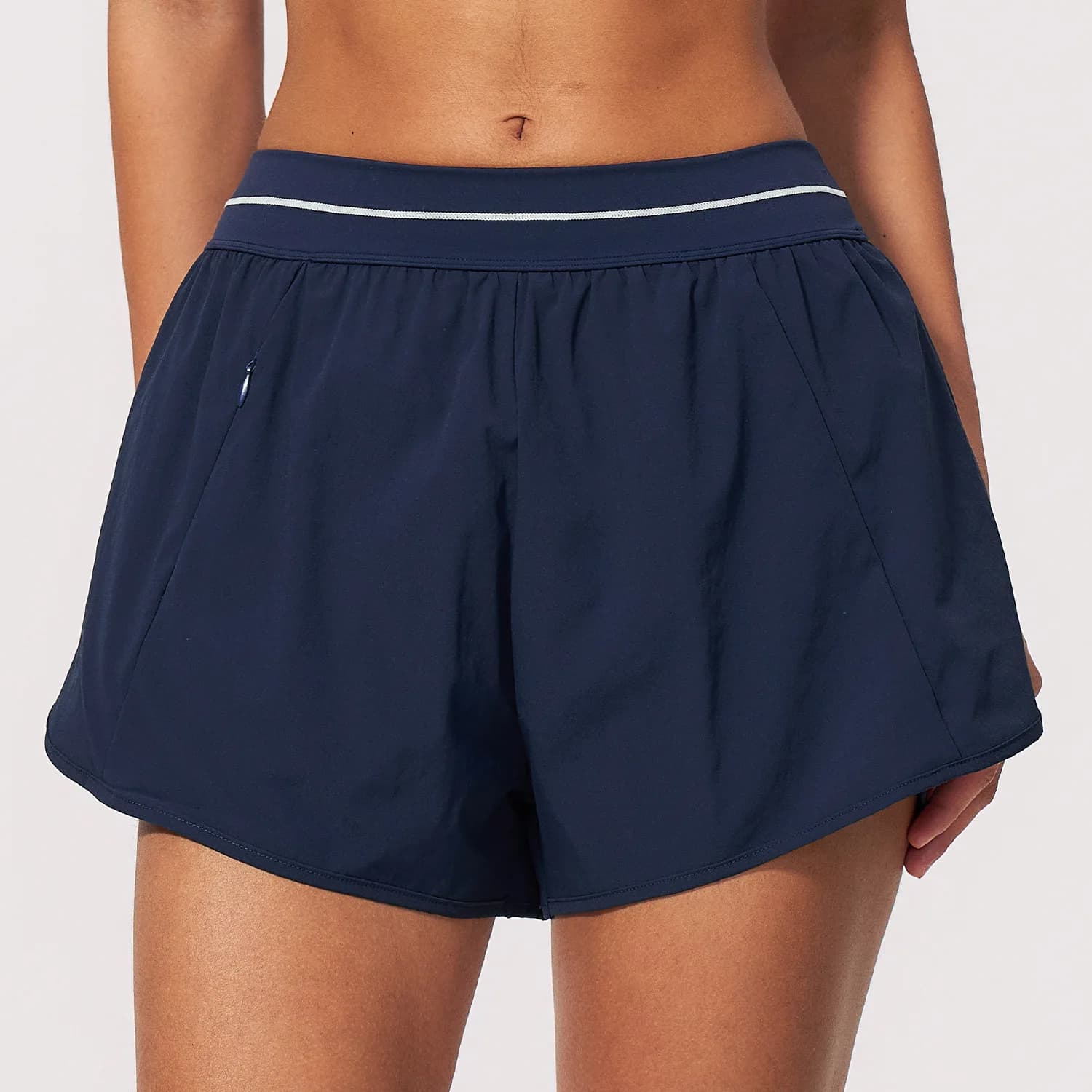 Women 2 in 1 Running Shorts with Pockets Contrast Waistband Flowy Loose Fit Double Layer Gym Workout Yoga Bottoms Sportwear