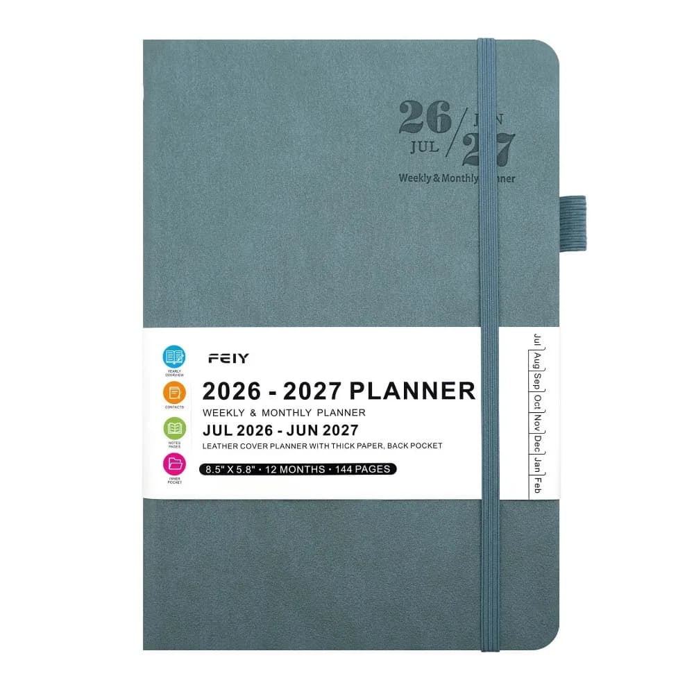 Agenda A5 2026-2027 in Inglese, Pratico Planner Multifunzionale con Carta Spessa per la Gestione del Tempo