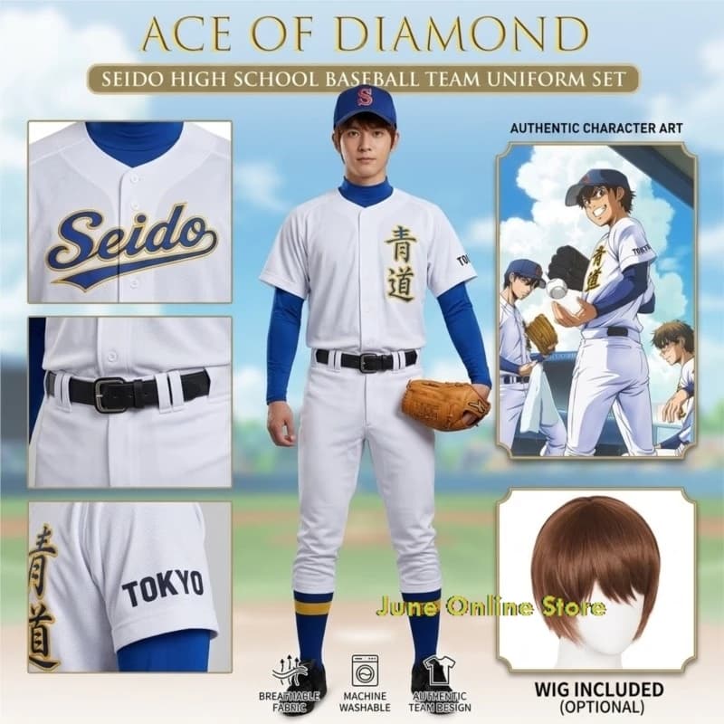 Costumi Cosplay Diamond Ace, Uniformi da Baseball della Scuola Superiore di Sawamura Eijun Furuya Satoru Seido, Abiti per Giochi di Ruolo Anime per Feste