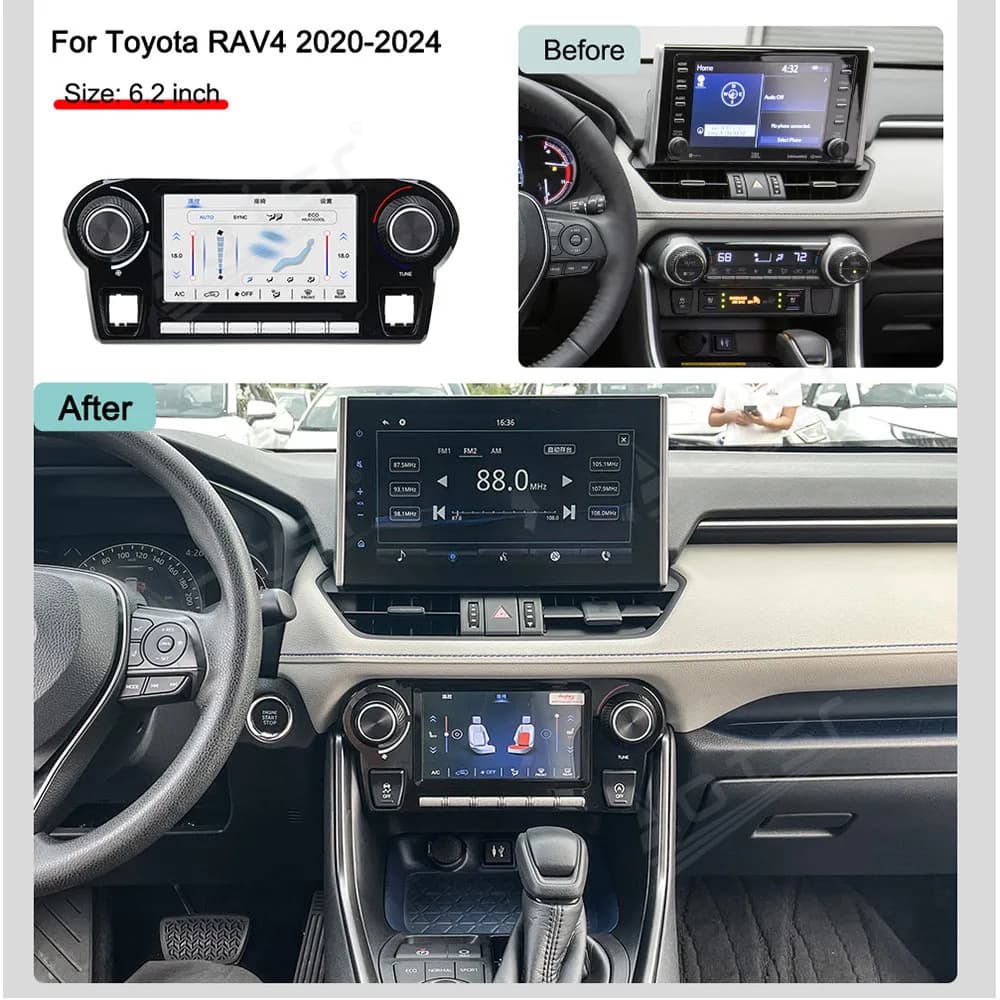 Touch & Button Doppio Controllo Pannello AC Interno Accessorio di Aggiornamento Per Toyota RAV4 2020-2024 Schermo per Auto da 6.2 Pollici Controlli Clima