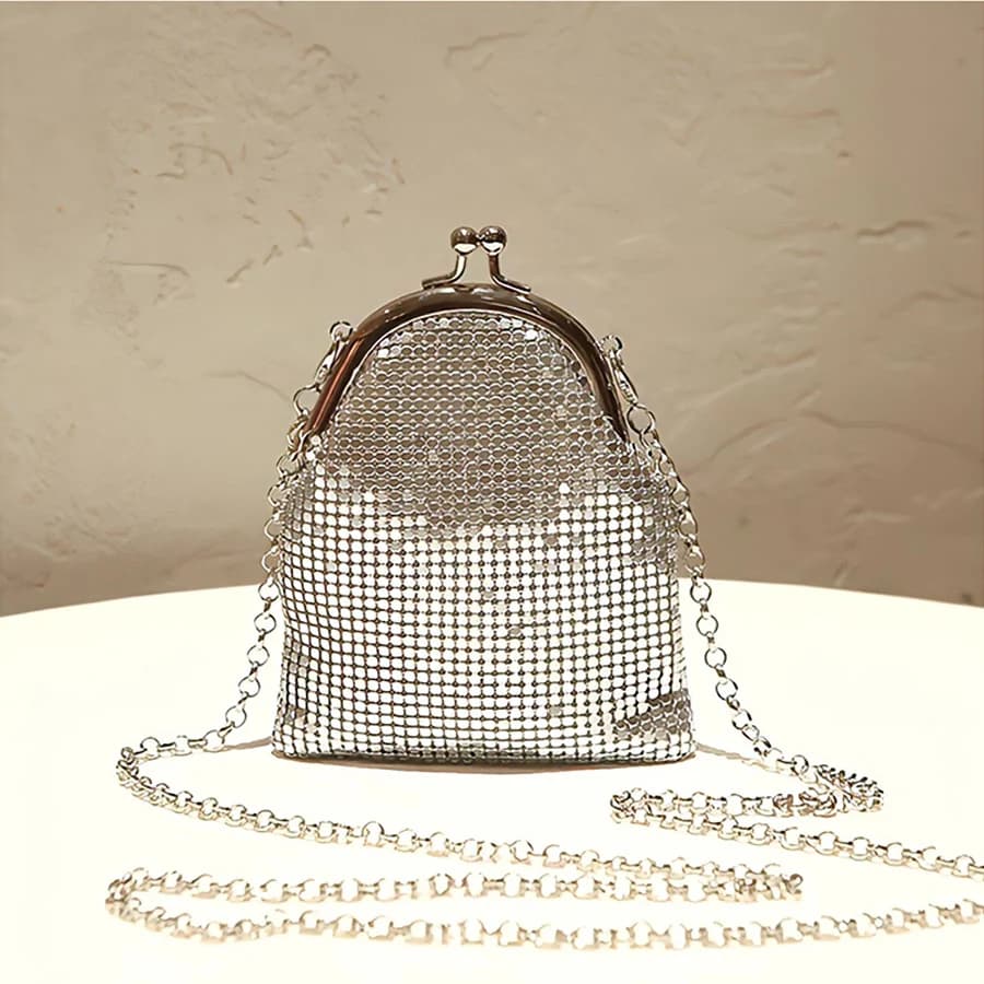 Catene borsa a tracolla da donna Retro Kiss Lock borse a tracolla per borsa a tracolla con paillettes metalliche da donna portafoglio con Clip borse piccole