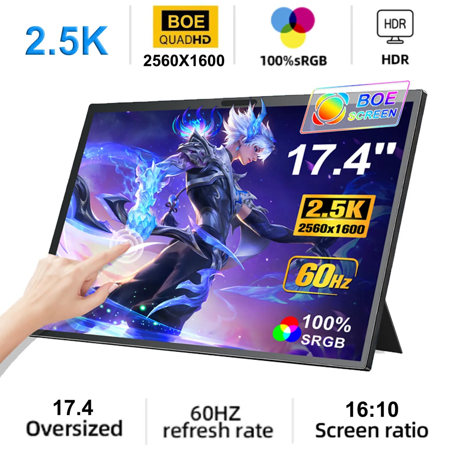 WonTim Portable Monitor Touchscreen 14/15.6/17.4 Inch w/VESA & 180° Adjustable Stand For Laptop PC Mac Switch PS5 iPhone HUAWEI